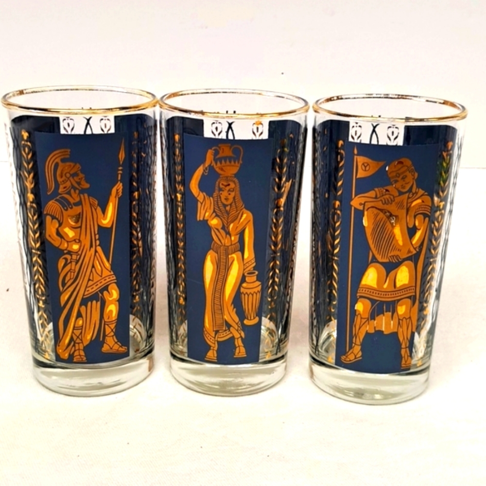 Vintage MCM set of three 5.5” Roman Image 
highball glasses